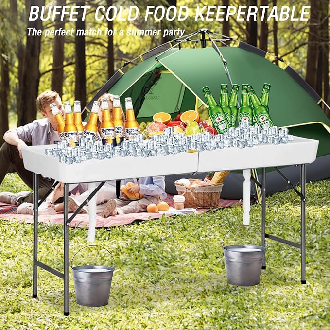 Party Ice Cooler Folding Table Fill and Chill Table with Drain Hose 5 Foot Beverage Ice Tables for Party Picnic BBQ Camping