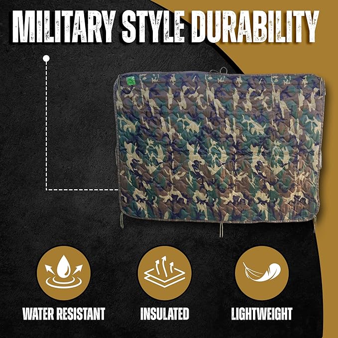 HighSpeedDaddy: Large Woobie Military Blanket &amp Poncho Liner for Camping &amp All Weather Use - Water Resistant + Ripstop - Lightweight Thermal Insulated - Tactical Emergency Outdoor - 82x60