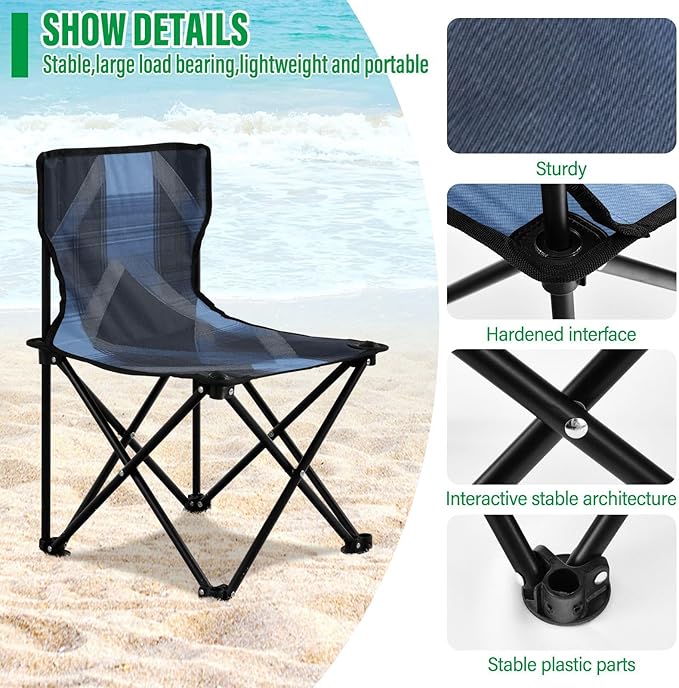 Argyle Plaid Darkslateblue Foldable Heavy Duty Camping Chairs Portable Chairs for Adults Carry Bag Included for Traveling