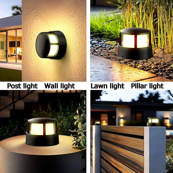 Pillar LightsOutdoor Post LightsOutdoor Column Lights Deck Lights Fence LightsPost Cap Lightslamp PostHigh Voltage Wired Waterproof Aluminum Post LightIP65 (Round 6.3X6.3IN)
