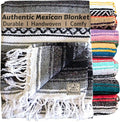 Del Mex Classic Mexican Blanket Large Authentic Woven Falsa Throw (70x50) Artisan Southwest Décor for Beach Yoga Outdoors (Gray)