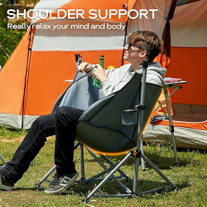 Portal Large Hammock Camping Chair Folding Rocking Chairs Portable Swinging Chair Wide Seat for Outdoor Lawn Patio GardenSupport 350 lbs Grey 2 Pack
