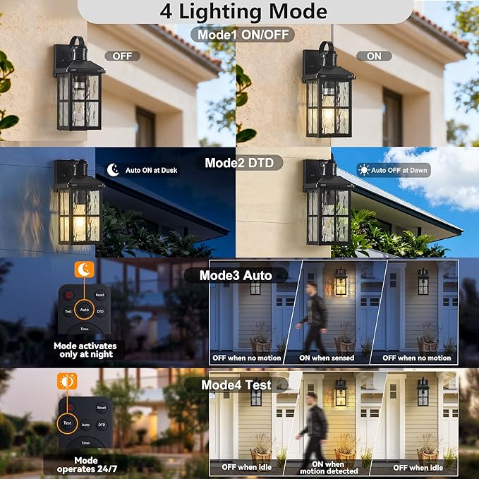 2 Pack Motion Sensor Outdoor Porch Light: Dusk to Dawn Weatherproof Exterior Wall Lights Fixture Black Outside Coach Lamp for House Garage Patio Front Door