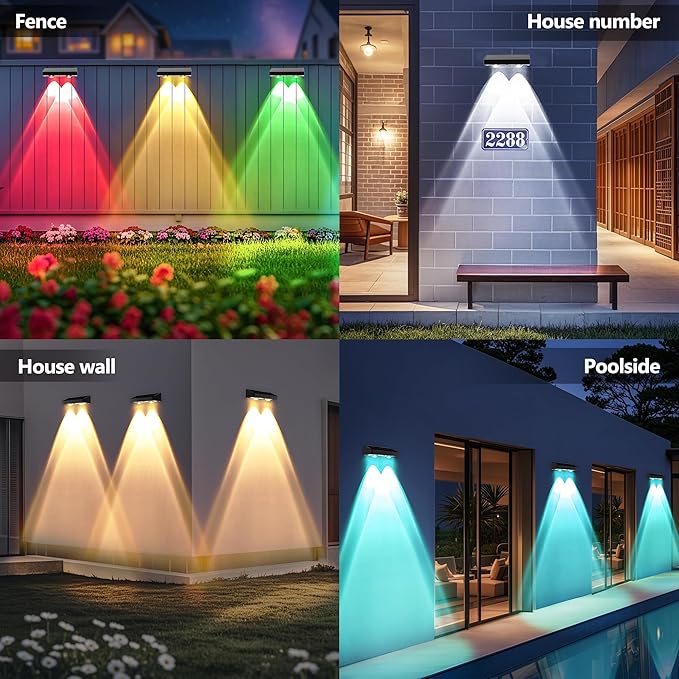 BrizLabs Fence Solar Lights Outdoor 8 Pack 9 Colors &amp 11 Modes Color Changing Deck Lights 250lm Red White &amp Blue Fence Deck Light IP65 Waterproof Solar Wall Light for Outside Backyard Stair
