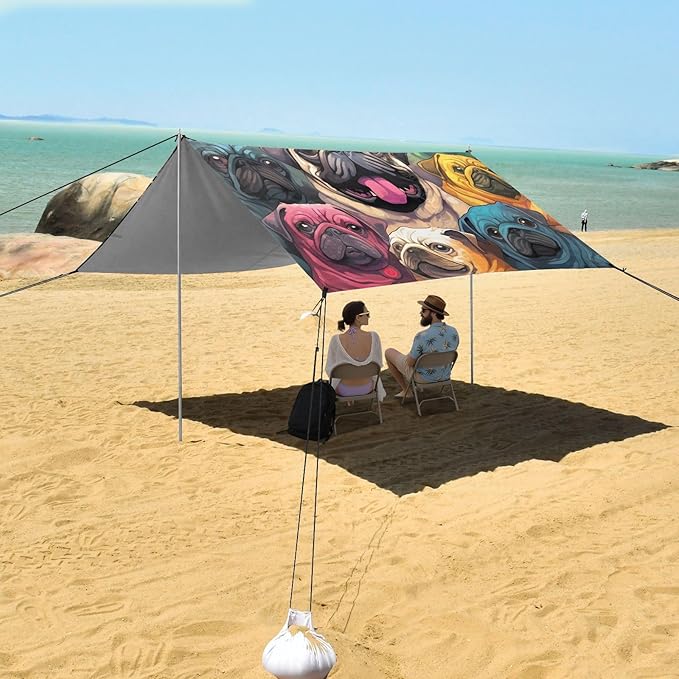 Cute Pug DogCamping Sun Shelters 9.2 x 10.5 FT Beach Canopy Tent Sun Shade with Carrying Bag for Camping Trips Fishing Backyard Fun or Picnics 21340542