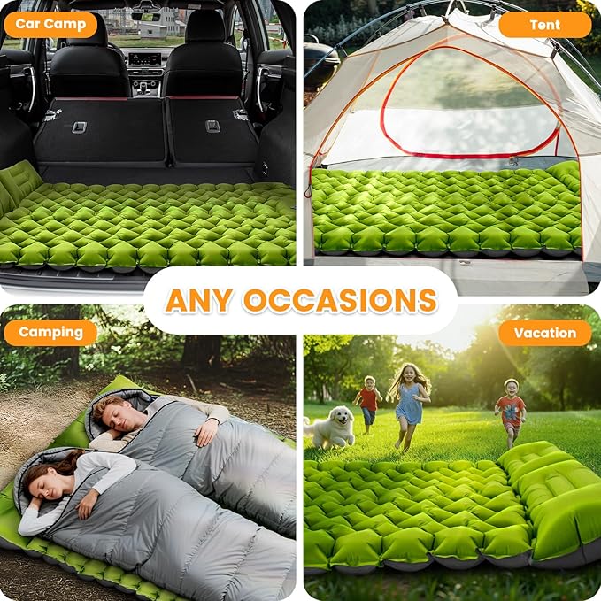 Ultralight Double Sleeping Pad for Camping 4 Thick Inflatable Camping Mat with Built-in Foot Pump &amp Pillow for Backpacking Hiking Travel Tent Car