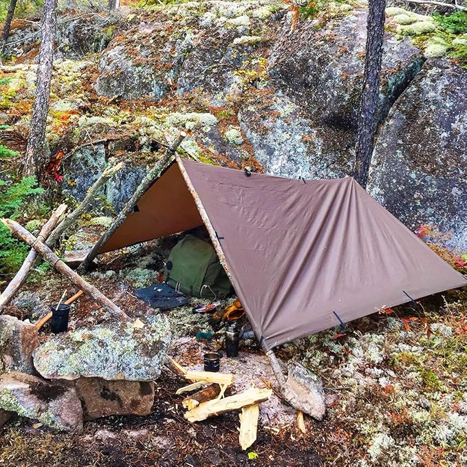 DD Hammocks - DD Tarp 3x3 - Coyote Brown (10ft x 10ft) - 100% Waterproof - Lightweight &amp Multifunctional Rainfly Tarp Tent Shelter for Camping &amp Travel Adventure
