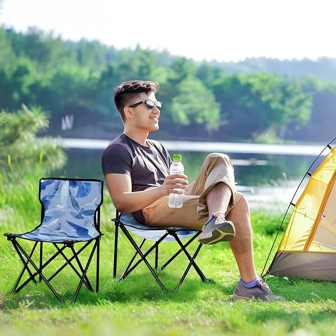 Sea Mew Portable Camping Chairs Folding Chair - Durable Oxford Fabric Lightweight Iron Frame Easy Fold Design - Ideal for Outdoor Activities Camping Fishing and Travel