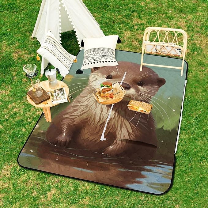 Zipper Cute Otter Style Picnic Mat Suitable for Travel Camping Park Or Home Use