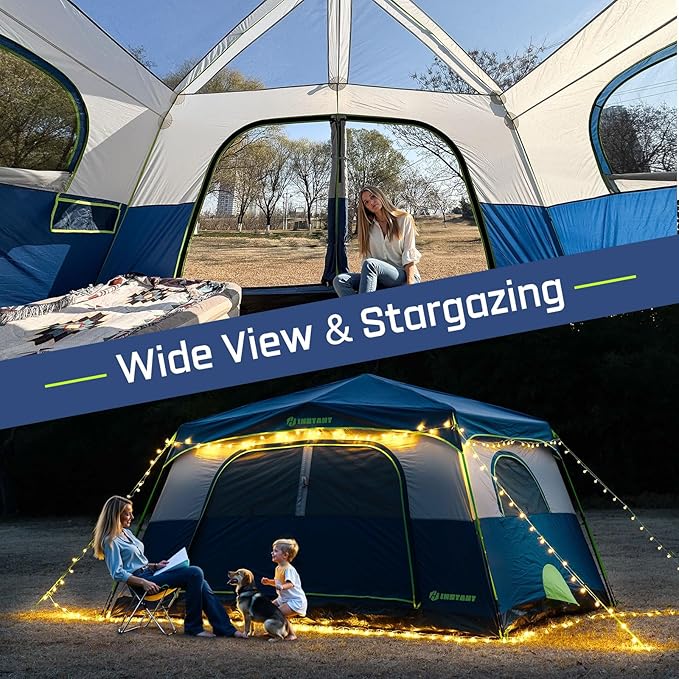 4/6/8 Person Instant Tent Waterproof Pop Up Tents for Camping with Rainfly 60 Seconds Easy Setup Automatic Cabin Tent for Family Camping with Expandable Carry Bag &amp Upgraded Ventilation