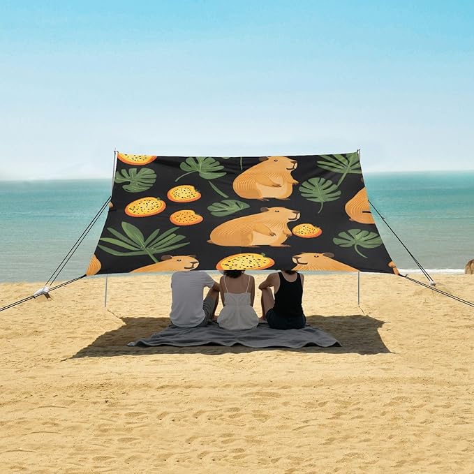 Capybara Tropical Fruits Camping Sun Shelter Beach Tent Portable Beach Sun Shade Outdoor Canopy for Camping Trips Fishing Picnic