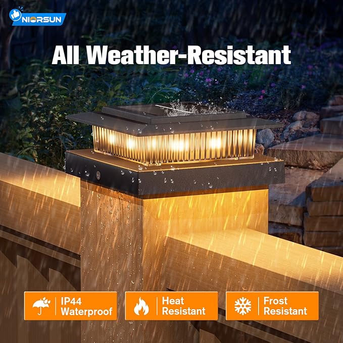 NIORSUN Solar Post Cap Lights Outdoor Waterproof 4x4 Post Solar Lights RGB Color Changing Fence Posts Solars Light for Deck Patio Garden Decoration 4x4 Posts Caps Wood Vinyl 16 Pack (Black)