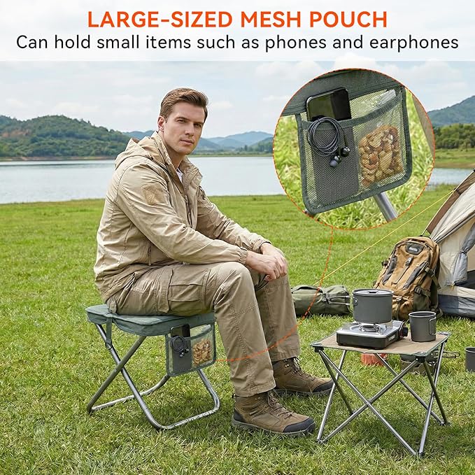 AOUTACC Camping Stool with Shoulder StrapUltralight Collapsible Handbag Style StoolPocket Portable Chair for Camping Travel Fishing Hiking Beach Backpacking Gardening Picnics-XL(Grey)