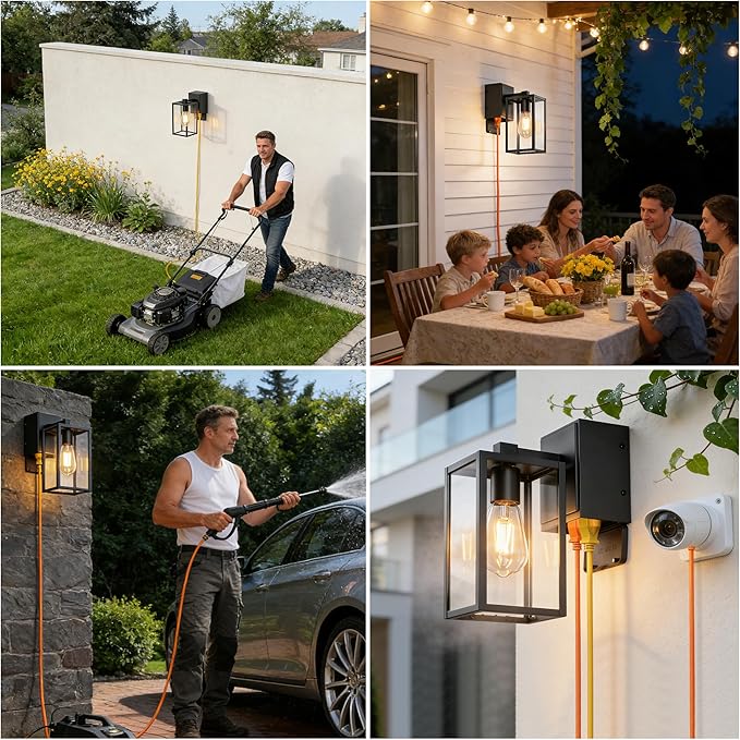 WIHTU Outdoor Wall Light Fixtures with GFCI Outlet 2-Pack Waterproof Porch Lights Alunmium Exterior Lighting Fixture Modern Outside Light Wall Mount for House Patio Front Door Garage Entryway Garden