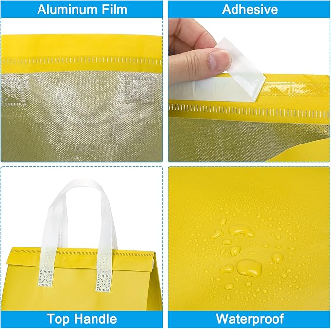 PATIKIL Insulated Take Away Bags 25 Pcs Insulation Cooler Bag Grocery Thermal Bags 11.8 x 7.9 x 12.6 Inch for Hot Cold Frozen Food Delivery Yellow