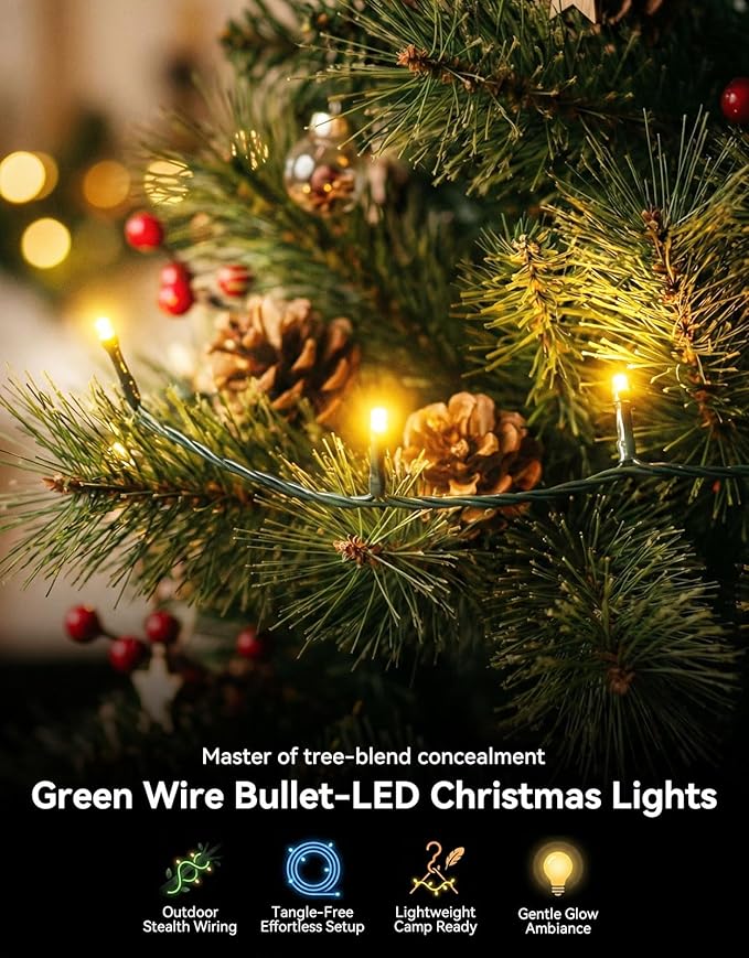 LitHome 99FT 300 LED String Lights Outdoor Waterproof 8 Modes Christmas Lights Plug In Green Wire Warm White String Light with Timer &amp Memory Function Tree Light Outdoor for Xmas Garden Patio D