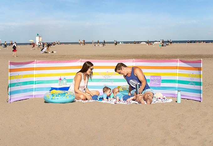 Premium 20 ft Beach Windscreen Privacy Screen Wind Blocker - Pastel Perfect Free Rubber Mallet and Carry Bag Included