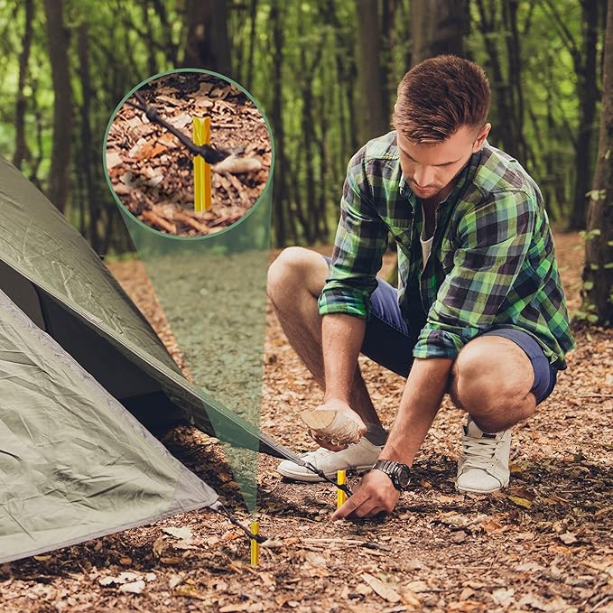 Sumind 24 Pcs Plastic Tent Stakes 12 Inch Heavy Duty Anchoring Tent Pegs Yellow Spike Hook for Rust-Proof Garden Lawn Camping Beach Canopy Outdoor Sand Pegs Accessories