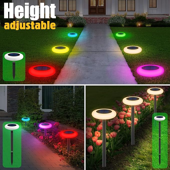 Solar Lights Outdoor Color Changing Colorful Solar Garden Lights for Outside 2 Pack Multicolored Solar Pathway Lights Auto On/Off Yard Lights for Lawn/Walkway/Driveway