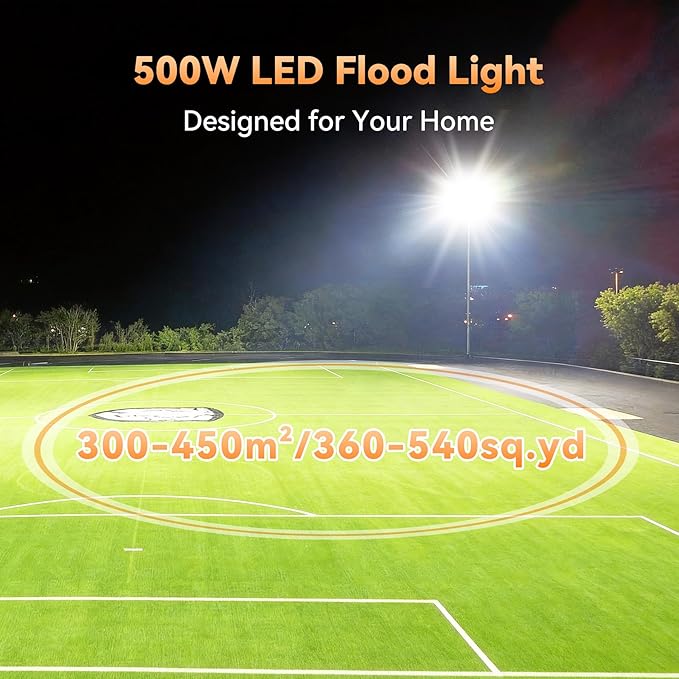 SOLLA 500W 2026 Plus New Upgraded LED Flood Light Outdoor 50000LM 6000K Daylight White Stadium Lights IP65 Waterproof 3 Heads Adjustable Outdoor Floodlight for YardsDriveway GarageBarn
