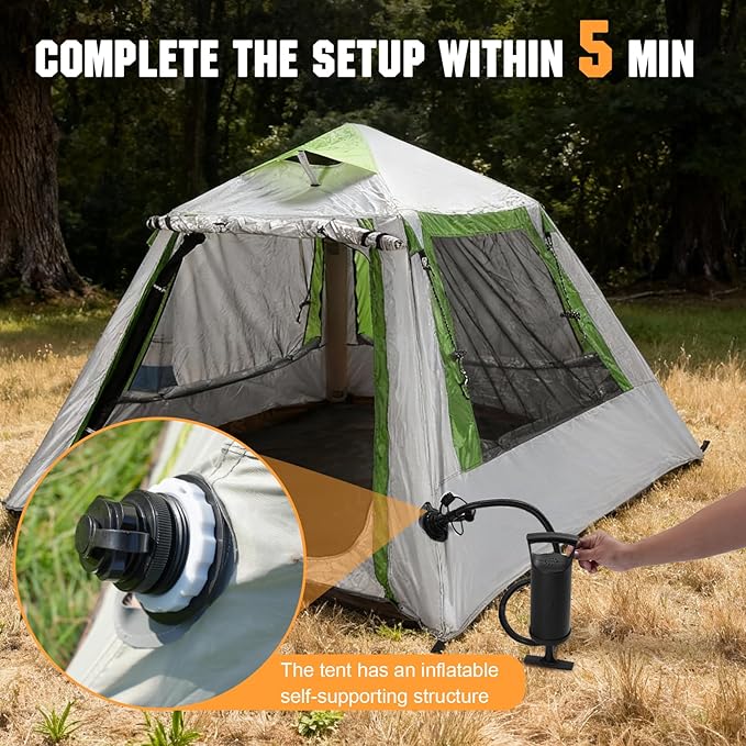 2-3 Person Automatic Inflatable Camping Tent Quick Setup Instant Cabin Tents Oxford Waterproof Inflatable House Tent with Mesh Windows for Adults Scouts