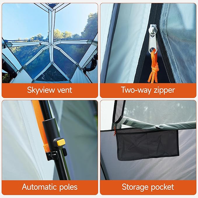 Family Camping Tent for 8-12 People 2-Minute Instant Setup with 2 Room Dividers Waterproof Windproof Ventilated Easy Carry for Outdoor Camping Hiking Picnic