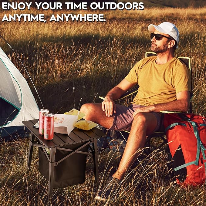 Aluminum Camping Side Table Compact Folding Outdoor Portable Beach Small Camp Table with Carry Bag and Storage Picnic Hiking Fishing Grill