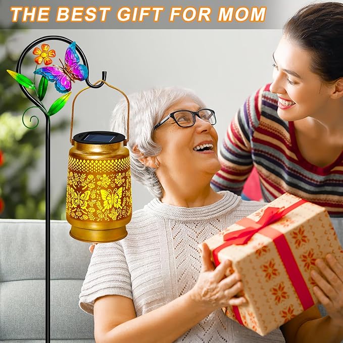 Butterfly Solar Lanterns Outdoor WaterproofGarden Decor Gifts for Women Mom GrandmaHanging Solar Lights with Sheep Hook for Yard Patio Pathway Porch