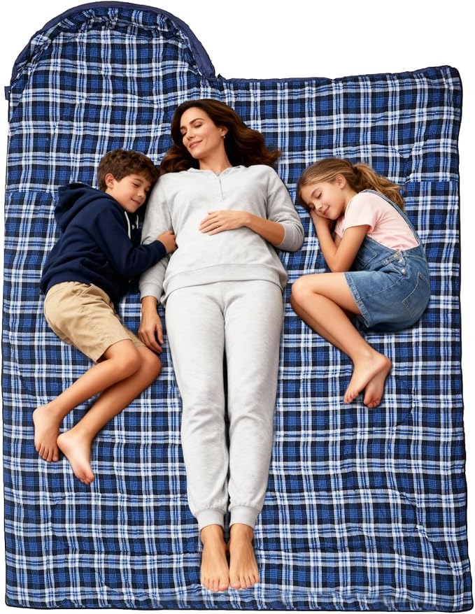 100% Cotton Flannel Sleeping Bag for Adults Big&ampTall Size Backpacking Lightweight Waterproof for Girls Boys Mens Teen for Camping Hiking Outdoor Travel with Compression Bags