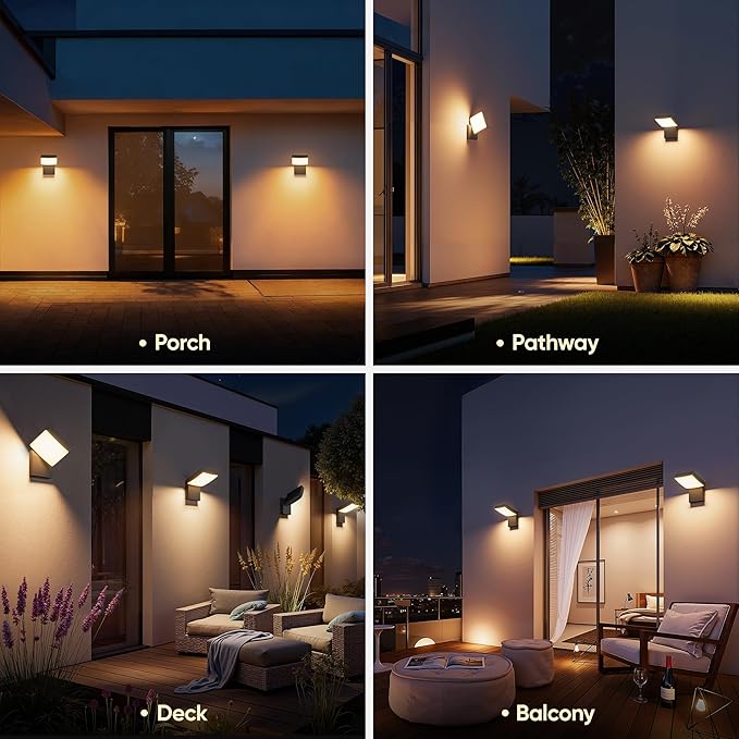 LED Rotatable Outdoor Wall Light 2-Pack 350° Adjustable Head Modern Porch Light for House Garage Patio 2700K Warm White IP65 Waterproof Matte Black Aluminum Modern Sconce