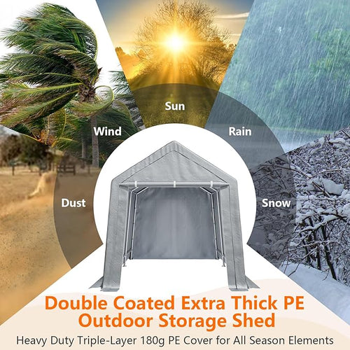 10×15 ft Outdoor Storage Sheds Portable Storage Shelter Shed with Roll up Zipper Doors Waterproof Outside Utility Shed Garage Tent for Motorcycle Bicycles and Camping Tools