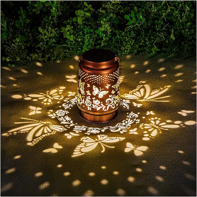 Solar Lanterns Outdoor Waterproof Butterfly Garden Decor Birthday Gifts for Women Mom Grandma Hanging Solar Lights Metal Lantern Decoration Outside for Yard Patio Backyard Porch