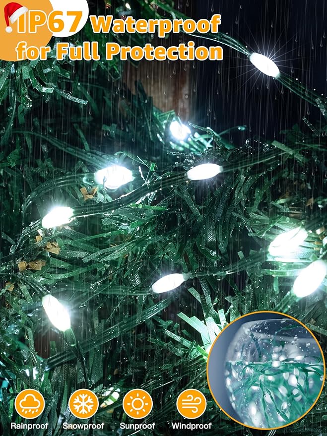 600 LED 196 FT Christmas Lights Waterproof String Lights with Remote and Timer Christmas Tree Lights with 8 Modes Dimmable Fairy Lights for Holiday Decor (Cool White)