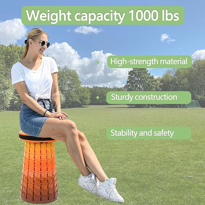 ALEVMOOM Upgraded XXL Collapsilbe Stool with CushionMore Sturdy and Height 19.7D11.8Portable and Lightweight Adjustable Chair Telescoping Stool for Camping Hiking BBQ Max Loading 1000Ibs