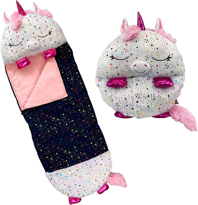 Happy Nappers Pillow &amp Sleepy Sack- Comfy Cozy Compact Super Soft Warm All Season Sleeping Bag with Pillow- Medium 54” x 20” Shimmer Unicorn