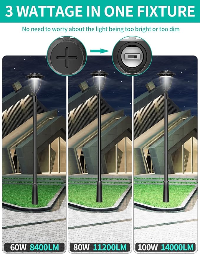 Led Post Top Light 100W LED Circular Area Light 14000Lm 5000K Daylight (500W Equivalent) Garden Pole Lights Outdoor Post Top Lamps Lamp Top Pathway Pole Light Fixture for Street Yard Garden School
