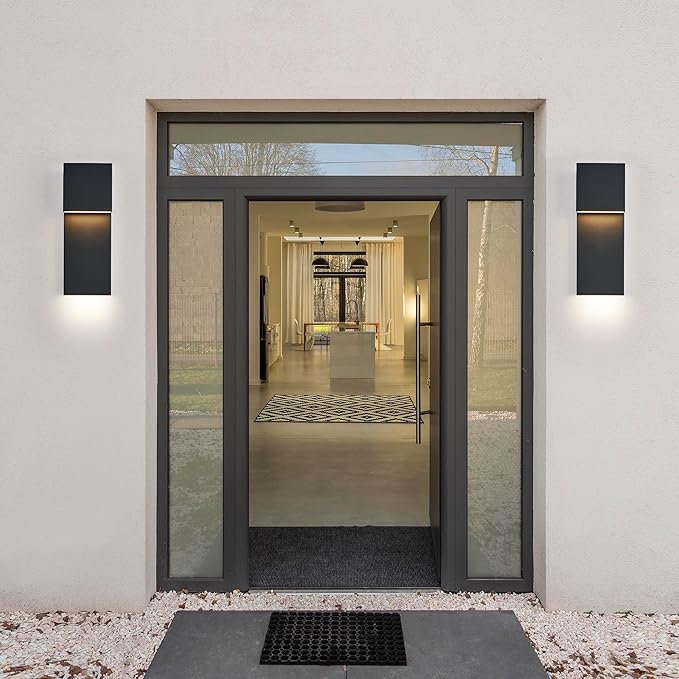 Modern Porch Lights with 2 PackOutdoor Indoor Integrated LED Wall Lights2-Light Total 17W3000K Textured Black FinishOutside Lights Waterproof for House Front Door Patio Garage