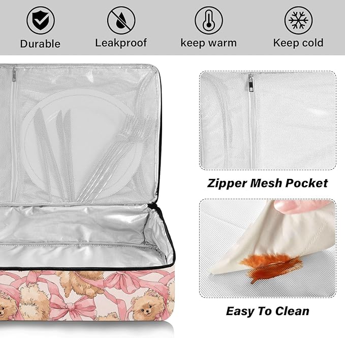 Casserole Carrier Adorable DogInsulated Casserole Carrier for Hot or Cold Food Thermal Lunch Tote for Potluck Parties Picnic Beach Fits 9 x 13 Inches Baking Dish