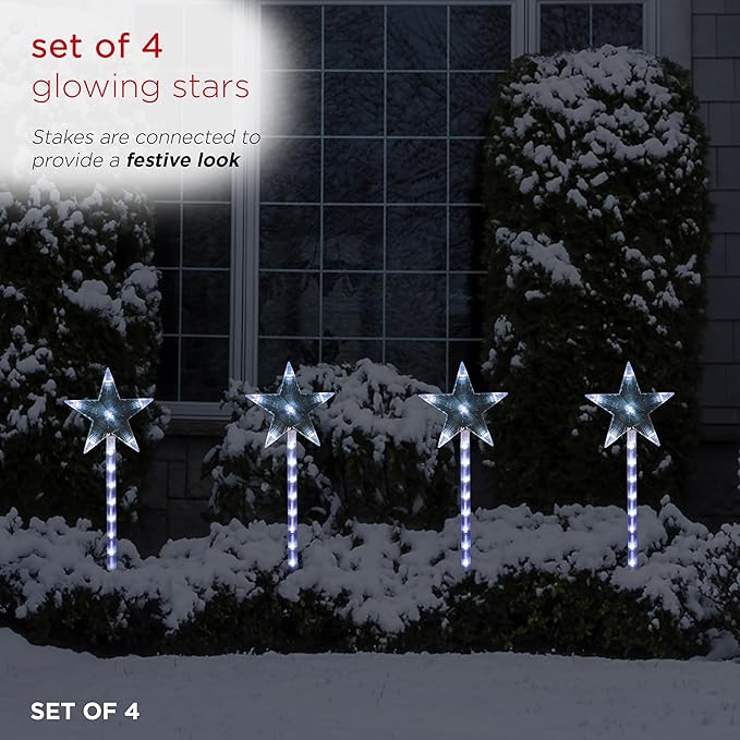 Alpine Corporation Holiday Décor Shooting Star Garden Stake with LED Lights 4-Pack Christmas Decoration