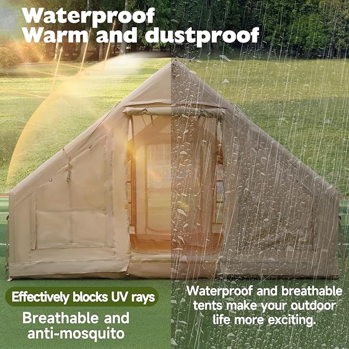Inflatable Tents for Camping 4-6 Person with Hand Pump Quick Setup Inflatable Blow Up Tent House 4 Season Waterproof Windproof Large Air Tent for Camping