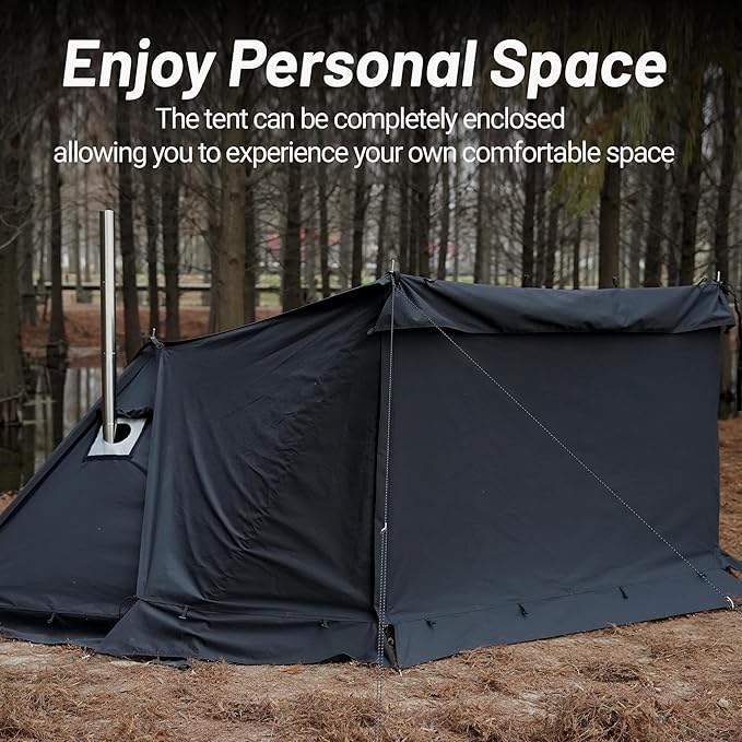 Hot Tent for 1-2 Person PU3000mm Waterproof Aluminum Poles for Winter Camping with Stove Jack (Fire-Resistant) Ventilation Mesh &amp Windproof Enclosure Multi-Use for Cooking Relaxing &amp Over