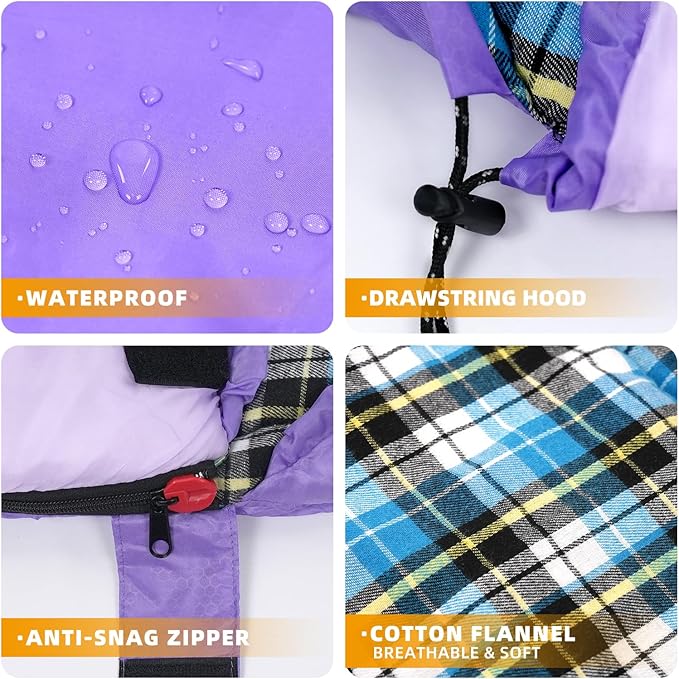 Cotton Flannel Lined Sleeping Bag for Adults Teens Kids Cold Weather &ampWarm 3 Seasons Lightweight Compact Camping Essentials Equipment Hiking Outdoor Travel