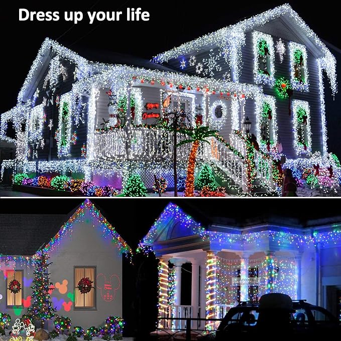 Brizled Color Changing Icicle Lights 29ft 360 LED Christmas Icicle Lights with Remote 11 Modes Cool White &amp Multicolor Xmas Lights for Xmas Wedding Home