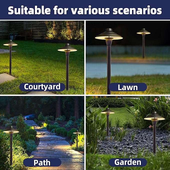 COLOER Solid Cast Brass Pathway Lights 12V Low Voltage Landscape Lighting LED Path Lights with G4 Bulb for Outdoor Walkway Garden 23 Tall 7.5 Shade (4) (1 P01 Bronze)