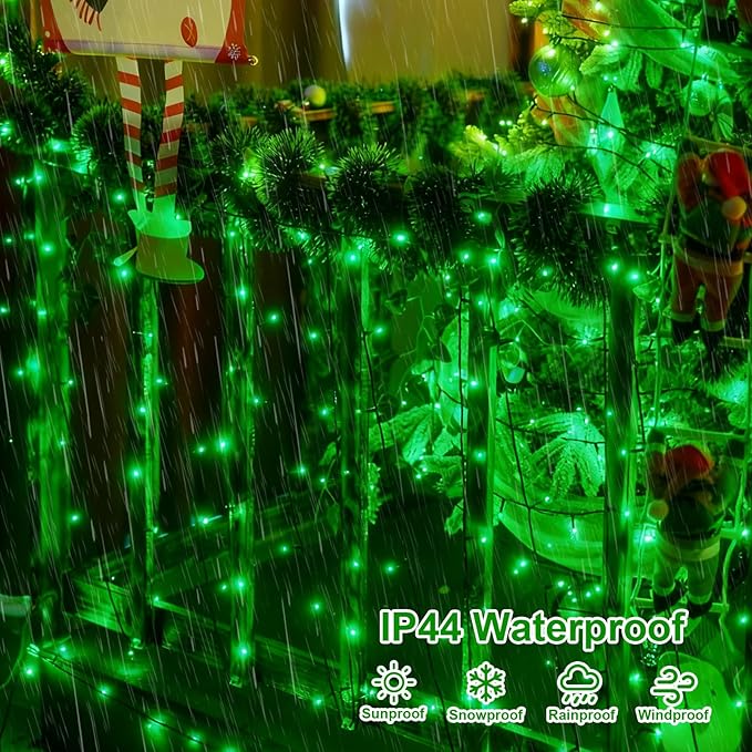 QITONG 165ft 500 LED Green Christmas Lights 8 Modes Christmas String Lights Outdoor Waterproof Plug in Green Wire Twinkle Light Indoor with 8 Modes