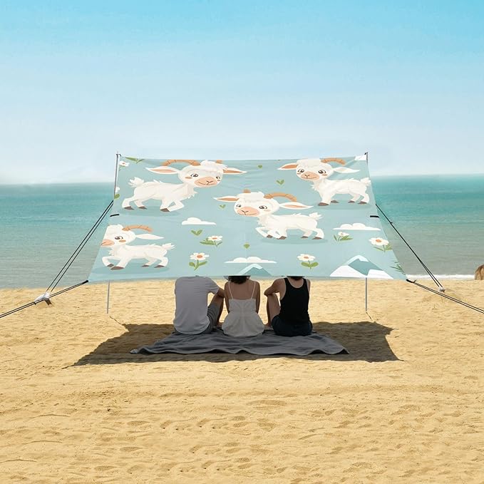 Goat Smile Cartoon So Cute Camping Sun Shelter Beach Tent Portable Beach Sun Shade Outdoor Canopy for Camping Trips Fishing Picnic