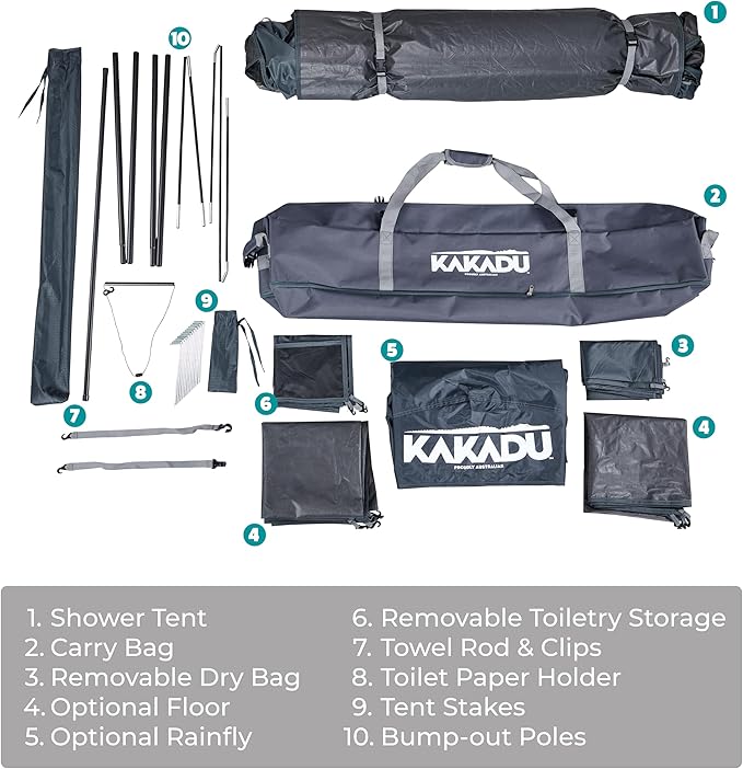 Kakadu Outback Shower Tent Deluxe Triple Room Portable Privacy Shelter Outdoor Camping Toilet Tent Changing Room Sturdy Easy Setup - with LED Light Carry Bag Towel Rod