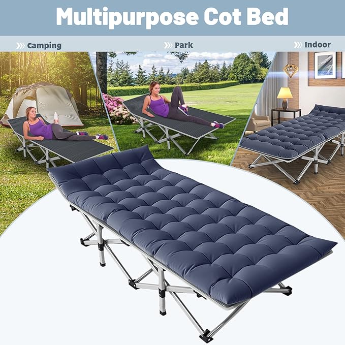 Portable Folding Camping Cot for Adults with Comfortable Mattress Lightweight Camp Bed with Carry Bag for Outdoor Travel Hiking Beach and Backpacking