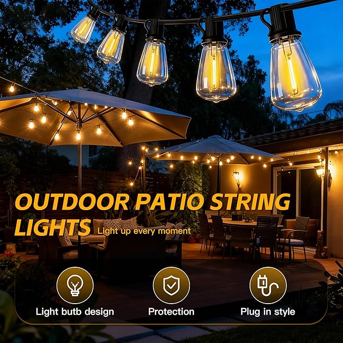 54(48+6) FT Solar String Lights Outdoor IP65Waterproof Garden LightUSB &amp Solar ChargingWith Remote And 24+2 LED Shatterproof Bulb 8 Light ModesDimmable solar lightsDecoration For Camping Backy