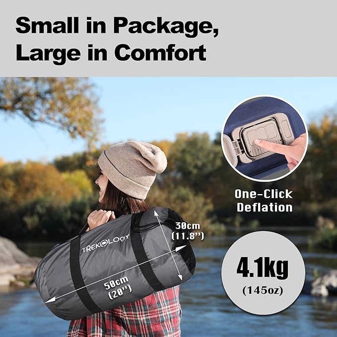 TREKOLOGY Twin Size Air Mattress with Built-in Pump – Quick Inflate Camping Air Bed for Adults &amp Guests – Durable Blow Up Bed with Electric Pump – Inflatable Mattress - Inflates in Only 90 Seconds